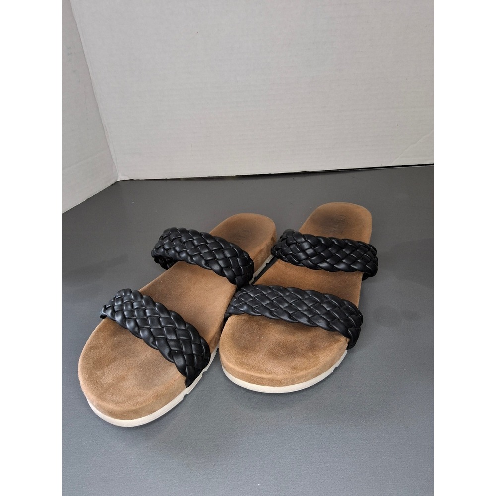 Cliffs by White Mountain Womens Black Braided Double Strap Slide Sandals Size 7